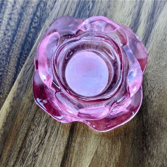 Rosette Style Glass Tealight Holder Pink 1.73" H x 4.25" W - Picture 4 of 7